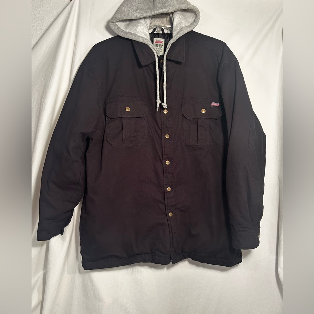 MENS 2XL XXL DICKIES BLACK CANVAS JACKET W/GRAY KNIT HOODIE ZIP SNAP FRONT